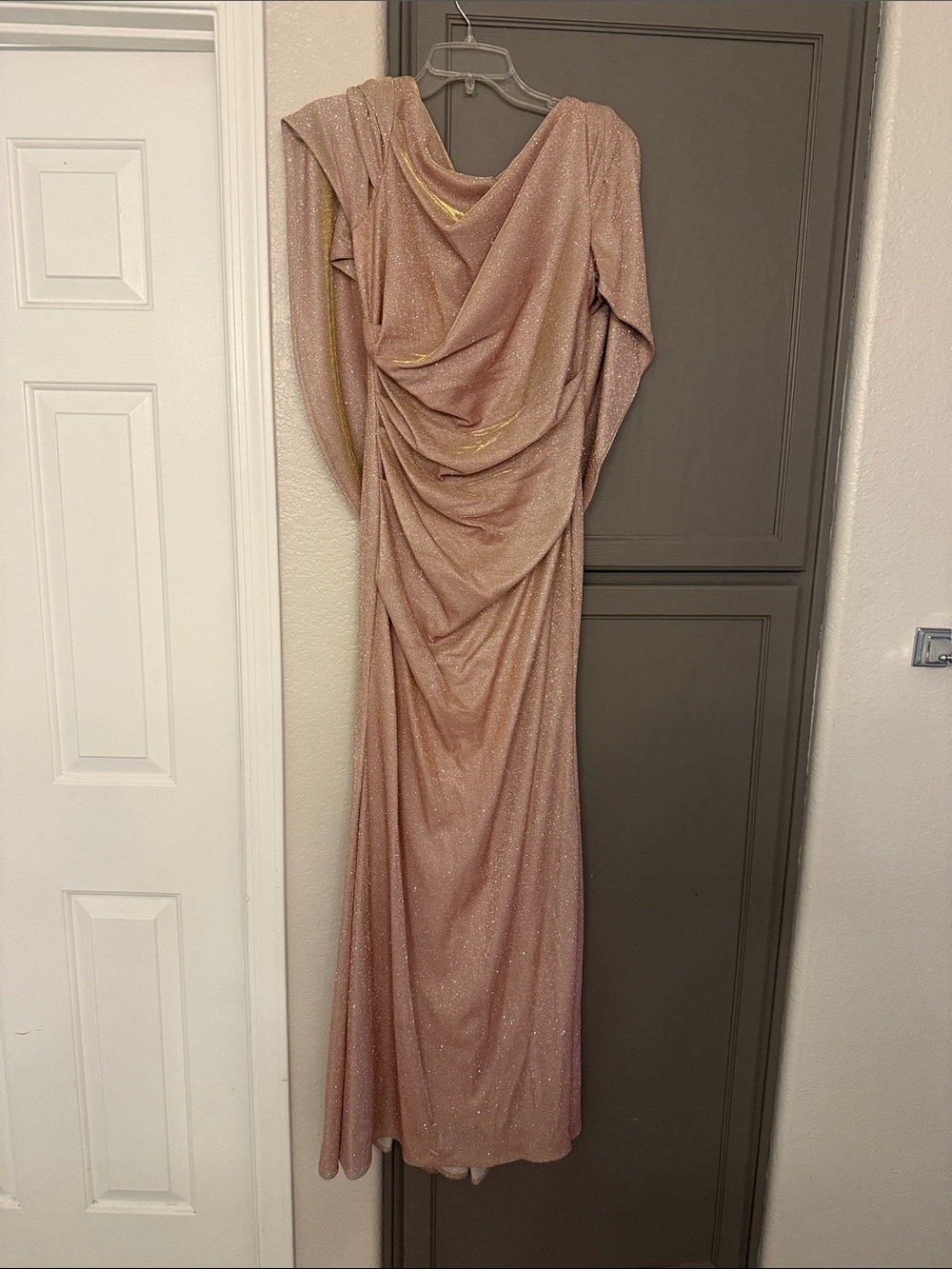 Glamorous Draped Evening Gown in Rose Gold